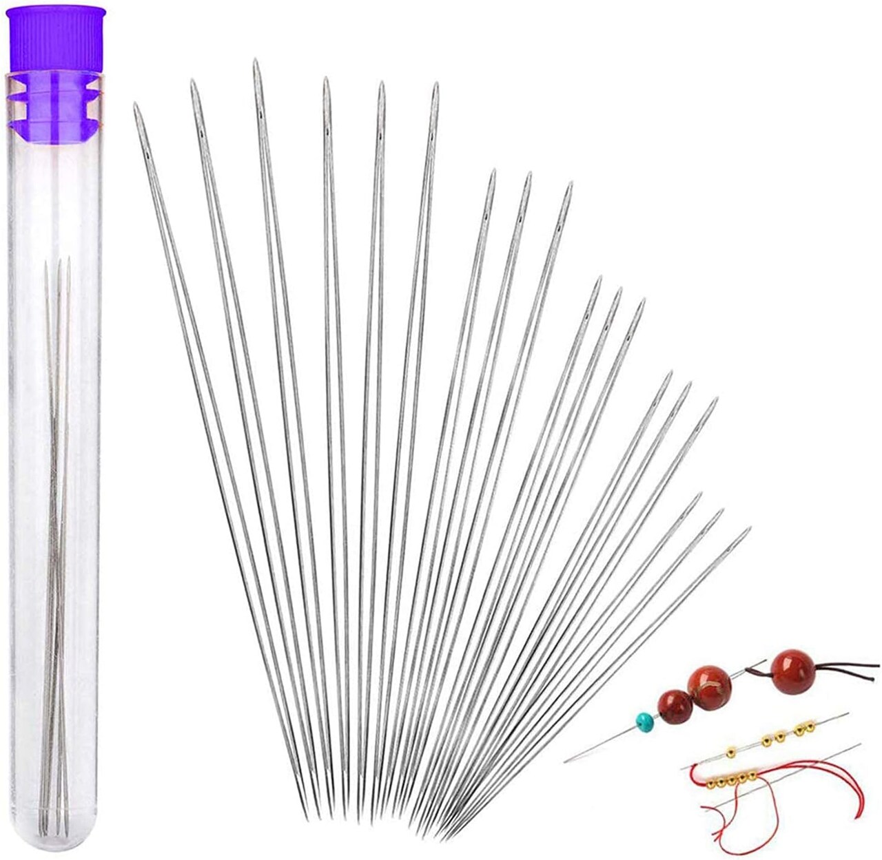 18 Pieces Beading Needles, 6 Sizes Seed Beads Needles Big Eye Beading Needles Collapsible Beading Needles Set for Jewelry Making with Needle Bottle